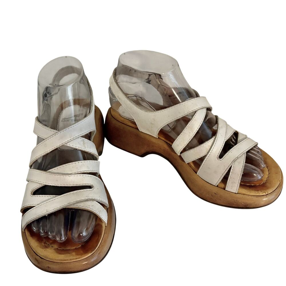 Dansko White Leather Strappy Platform Wedge Sandals Slingback Comfort Coastal
